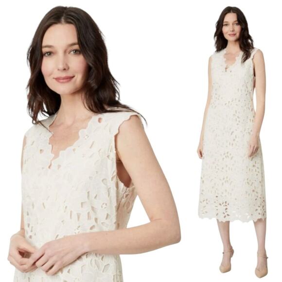 Vince Dresses & Skirts - Ivory Lace Midi Dress V Neck Sheath Cottagecore Romantic Summer Event, 6 NWOT